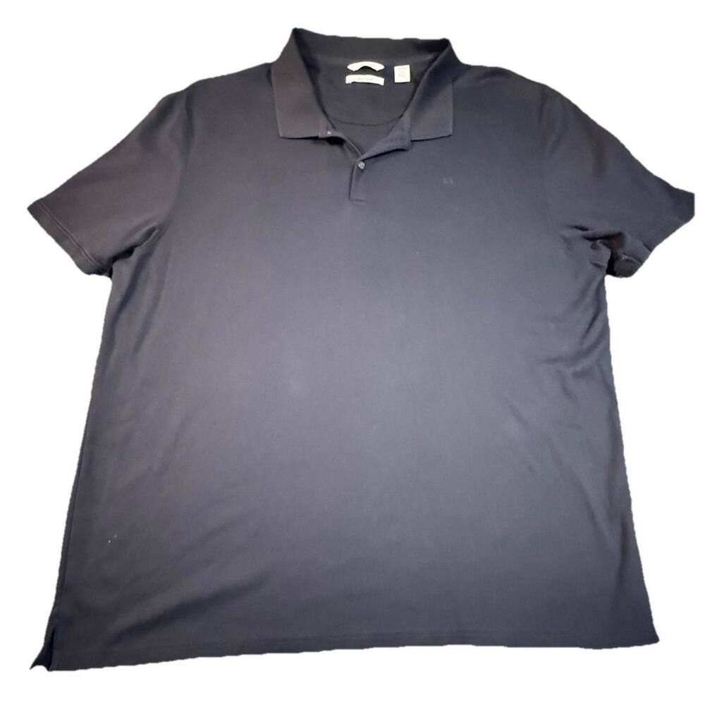 Calvin Klein Liquid Touch Polo Shirt Short Sleeve Navy Blue Solid Mens 2XL
